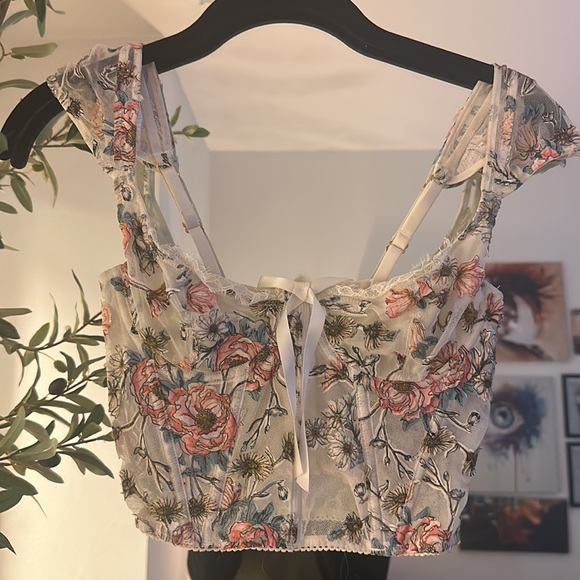 VS Luxe Dream Angels Silk Multi Color Floral Appliqué Celeb Corset 32C EUC - Picture 15 of 16